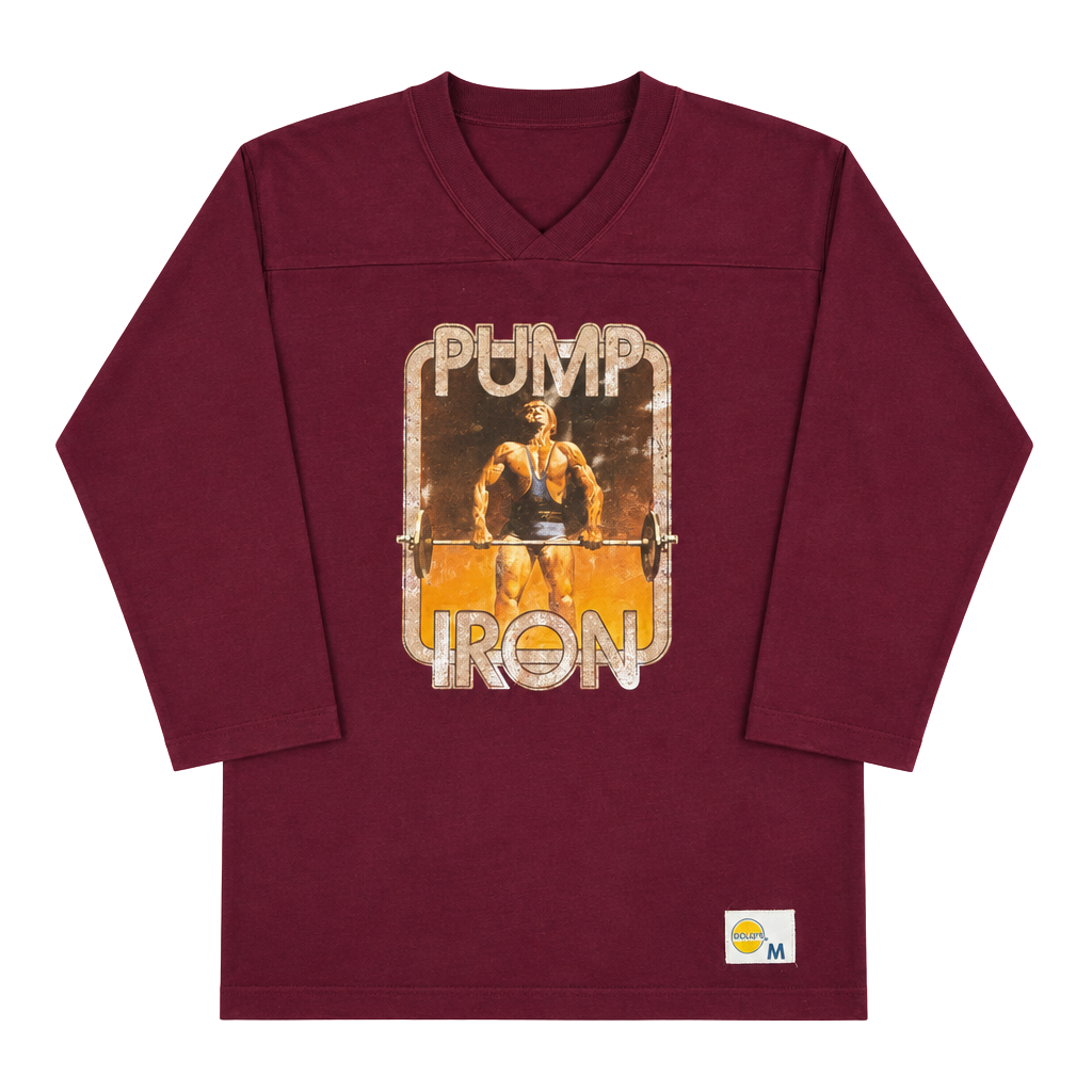 Medallion Pump Iron Long Sleeve V-Neck Shirt Size M Vintage Arnold 1