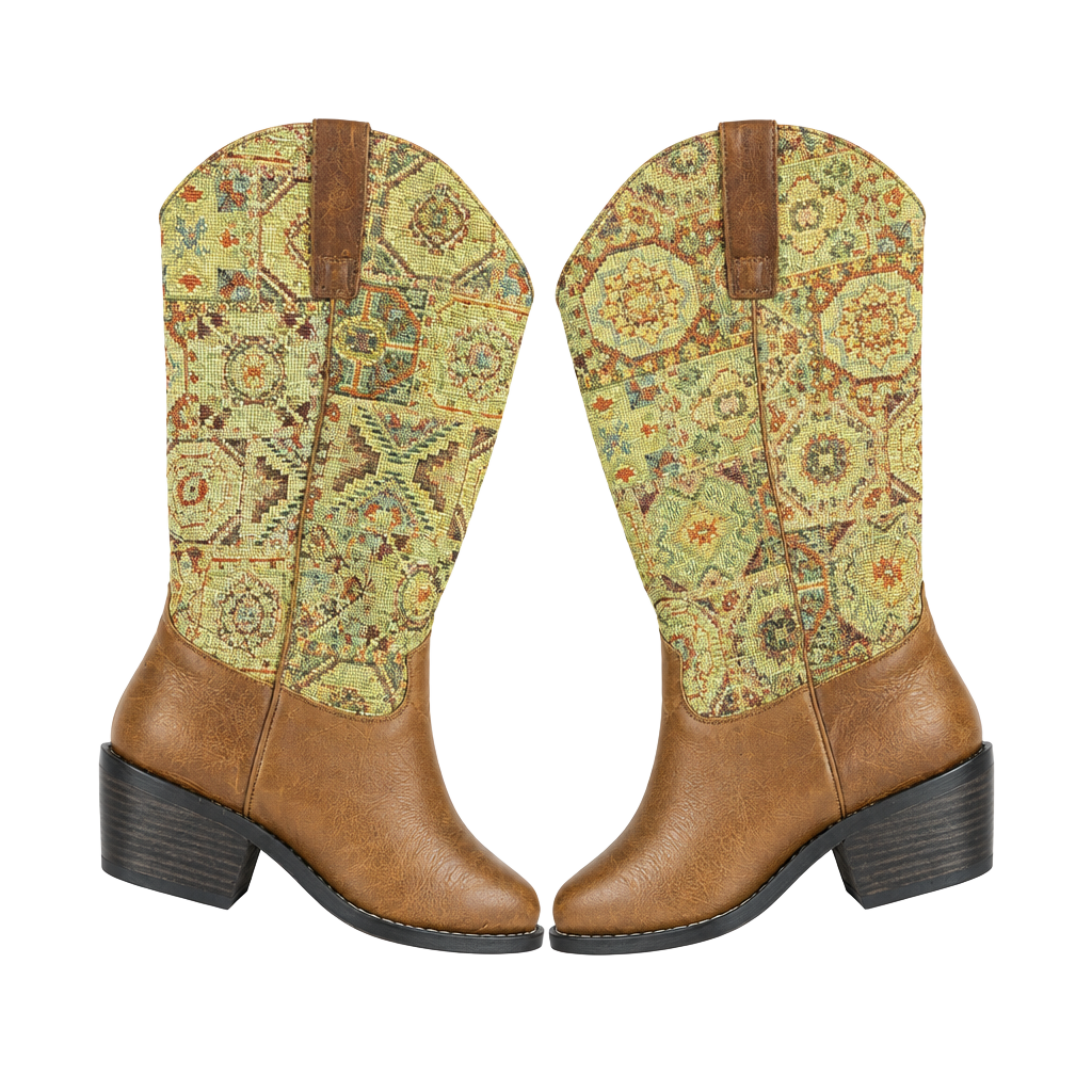 J. Jill Tapestry Western Boots Size 7M 7W Brown Leather Boho Cowgirl 1