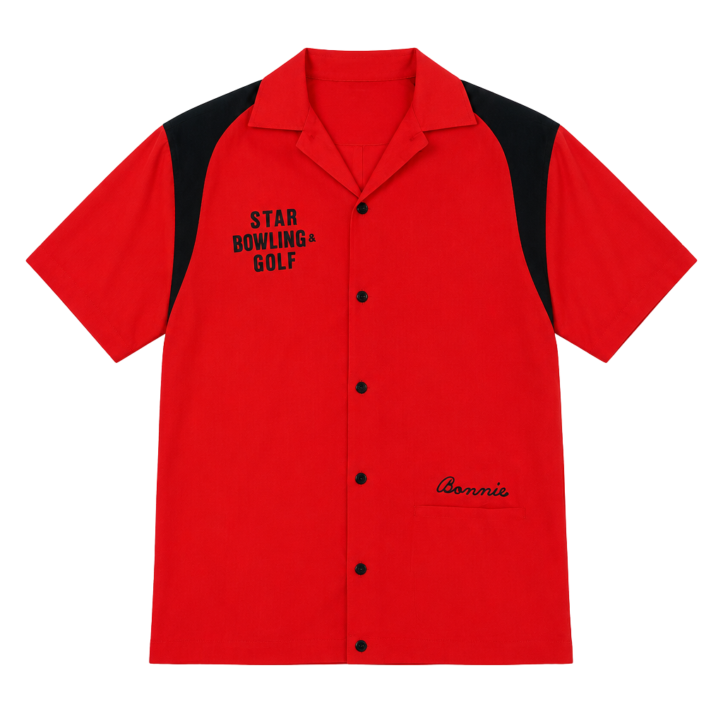 Hilton Bowling Shirt Size 34 Red Black Star Bowling & Golf Vintage 1