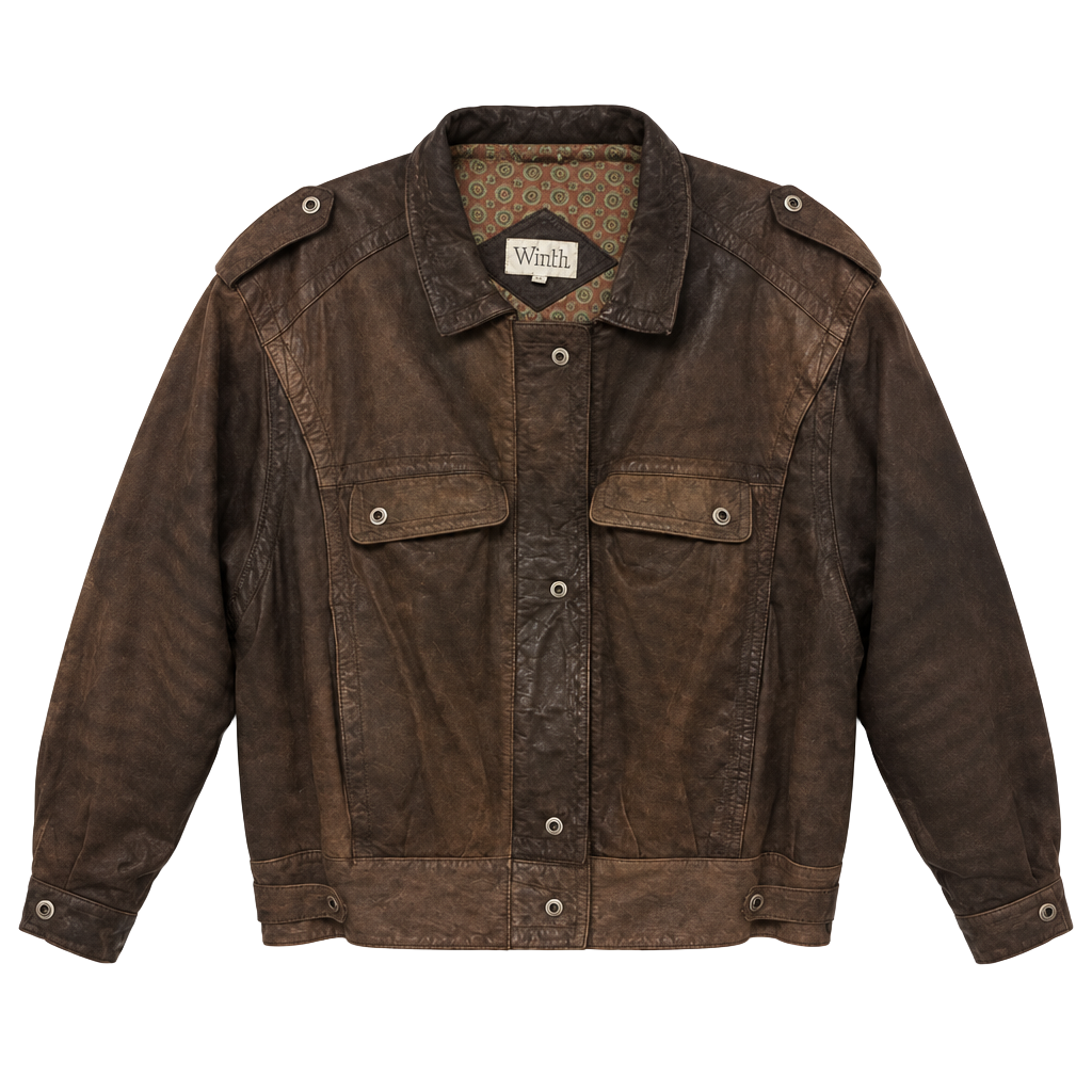 Winlit 1980s Leather Bomber Jacket Size L Brown Distressed Vintage Aviator 1