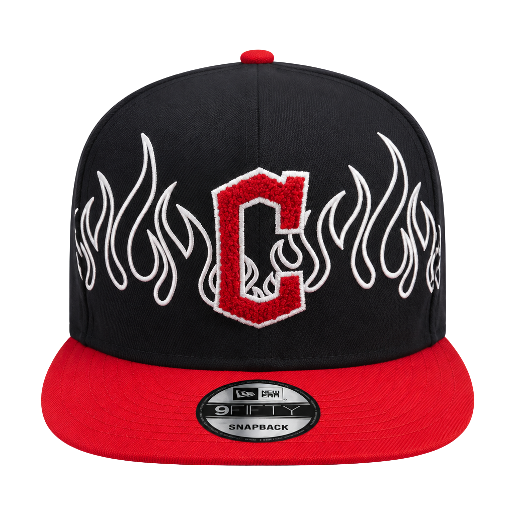 New Era Cleveland Guardians 9FIFTY Snapback Hat Black Red Flames 1