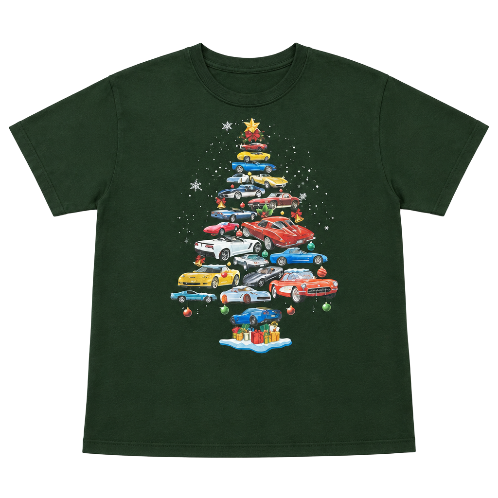 Gildan Corvette Christmas Tree T-Shirt Size L Green Holiday Graphic Tee 1