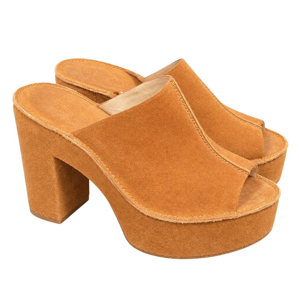 Michael Kors Suede Platform Mules Cognac Brown Chunky Heel 7.5 1