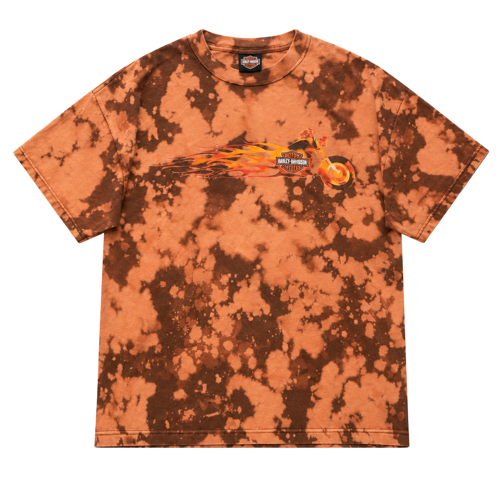 Harley-Davidson Bleach Tie Dye T-Shirt Size XL Orange Flames 1