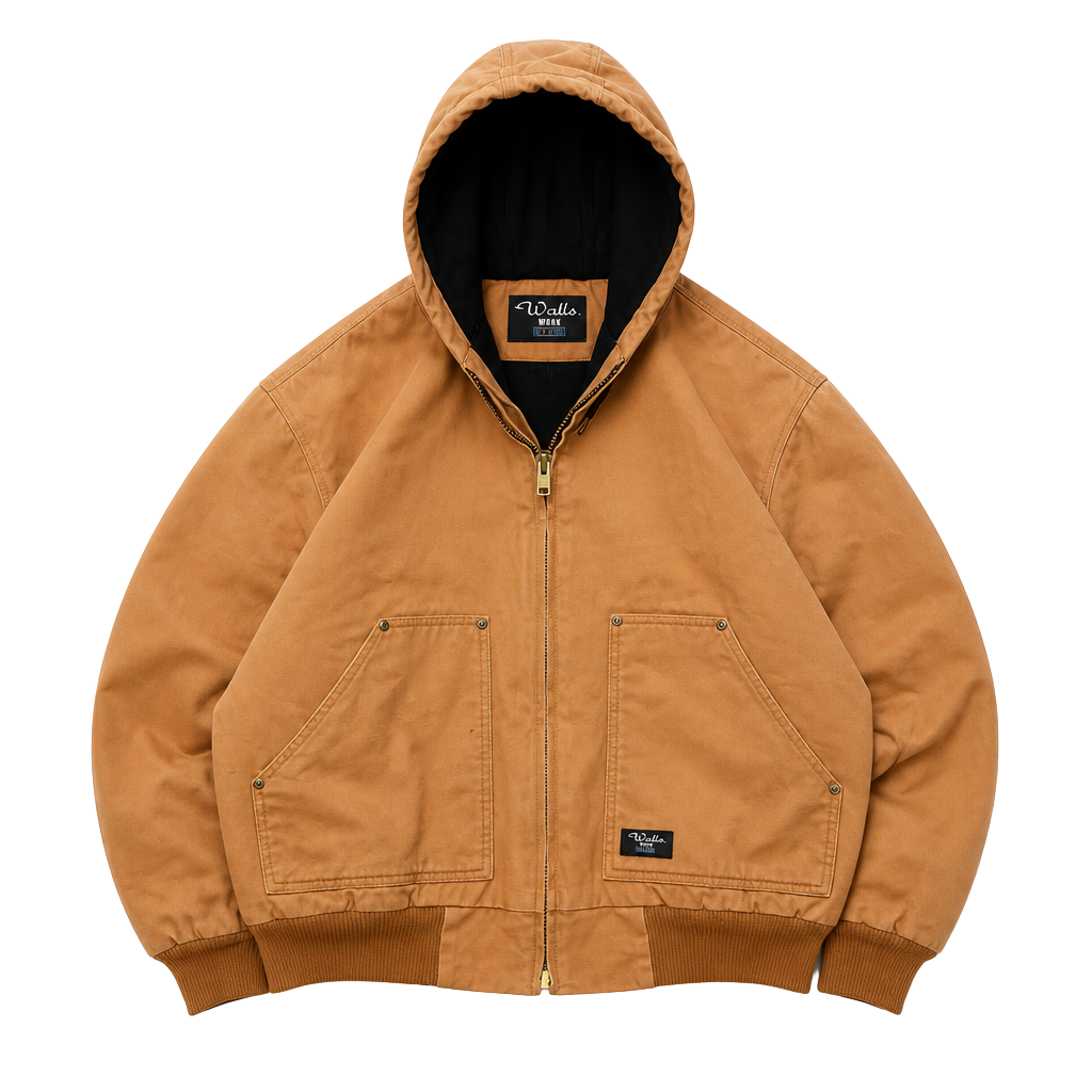 Walls Work Wear Hooded Jacket Size XL Brown Cotton Canvas Full Zip 1