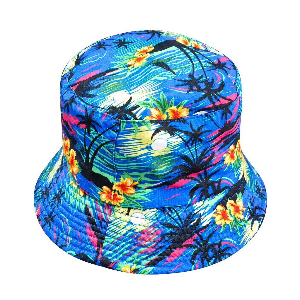 Unbranded Tropical Hawaiian Scenery Bucket Hat Blue Floral 1