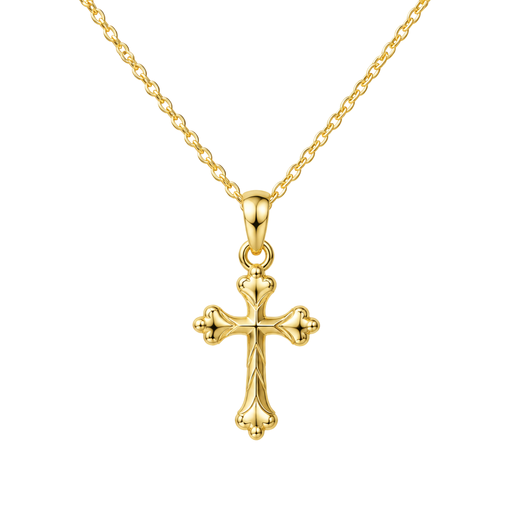 NIB 14KT Gold Filled Fleur De Leur Cross Necklace 1