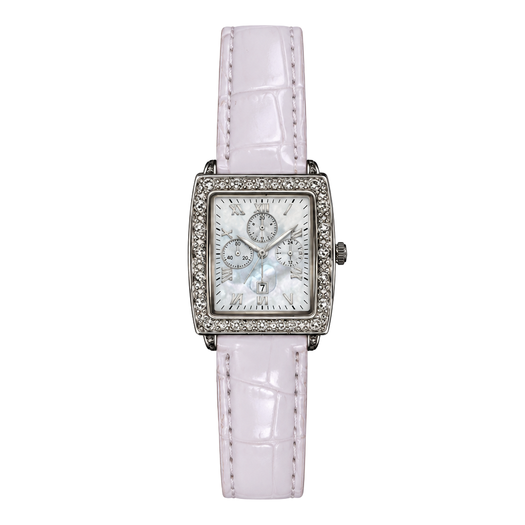 Y2K Women's Quartz Rectangular Crystal Bezel Watch with White Strap 1