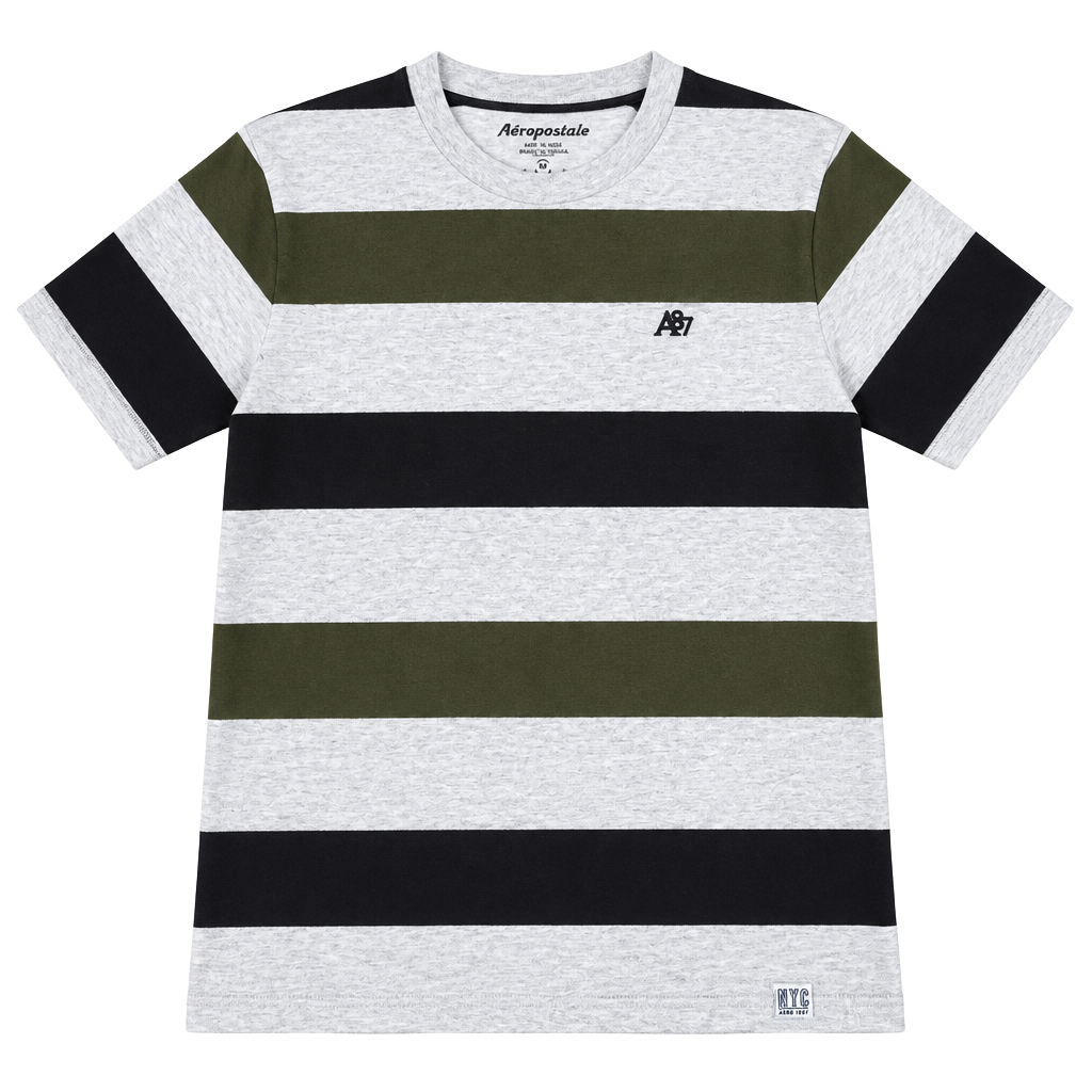 Aeropostale Striped T-Shirt Size M Gray Olive Black 1