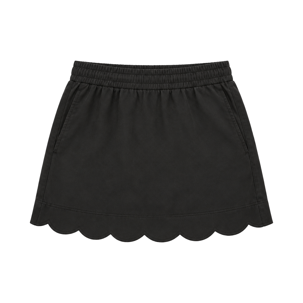 Umgee Skirt Size M Black Scalloped Hem Elastic Waist Mini Skirt 1