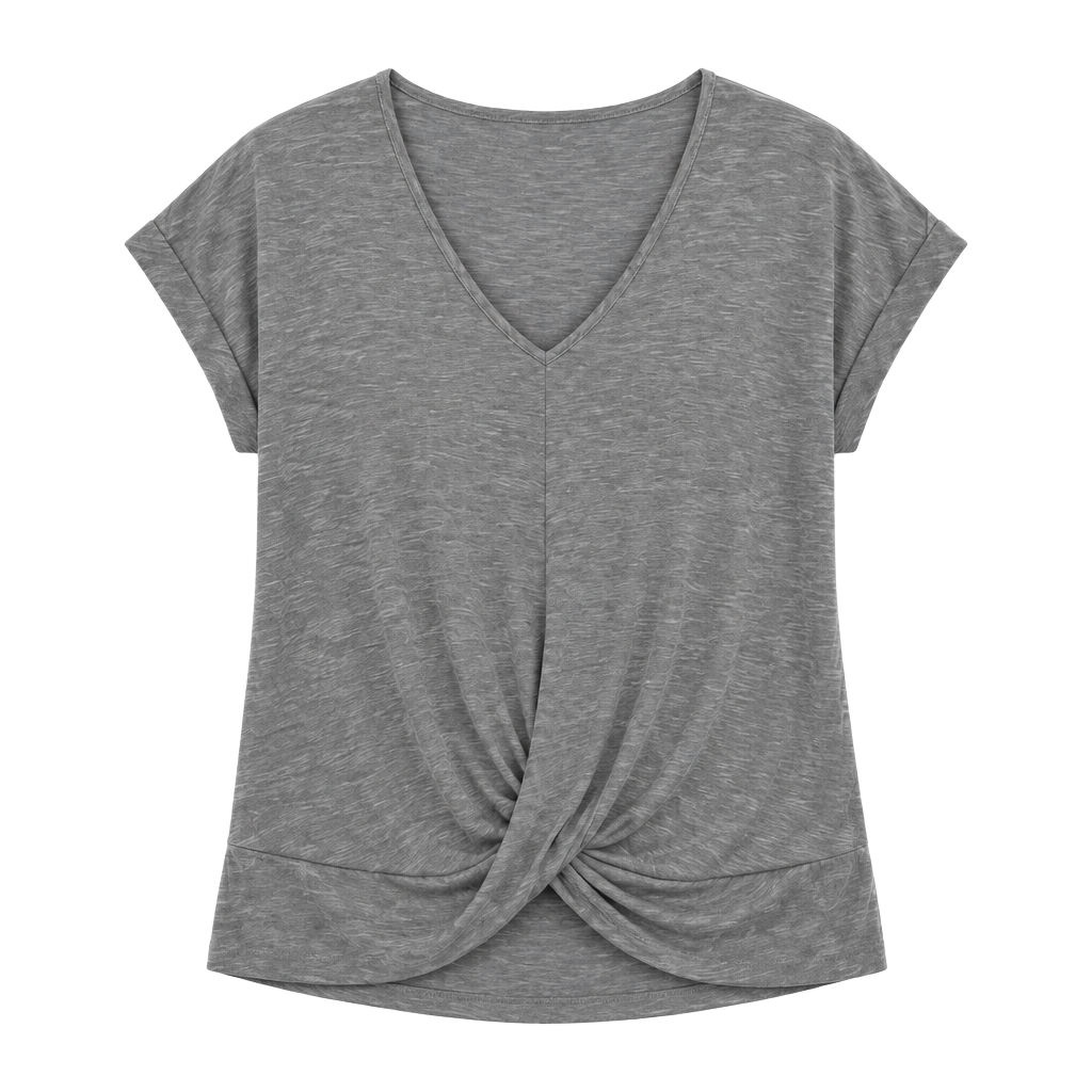 NWT- a.n.a V-Neck Twist Front T-Shirt Size M Gray Rayon Blend 1