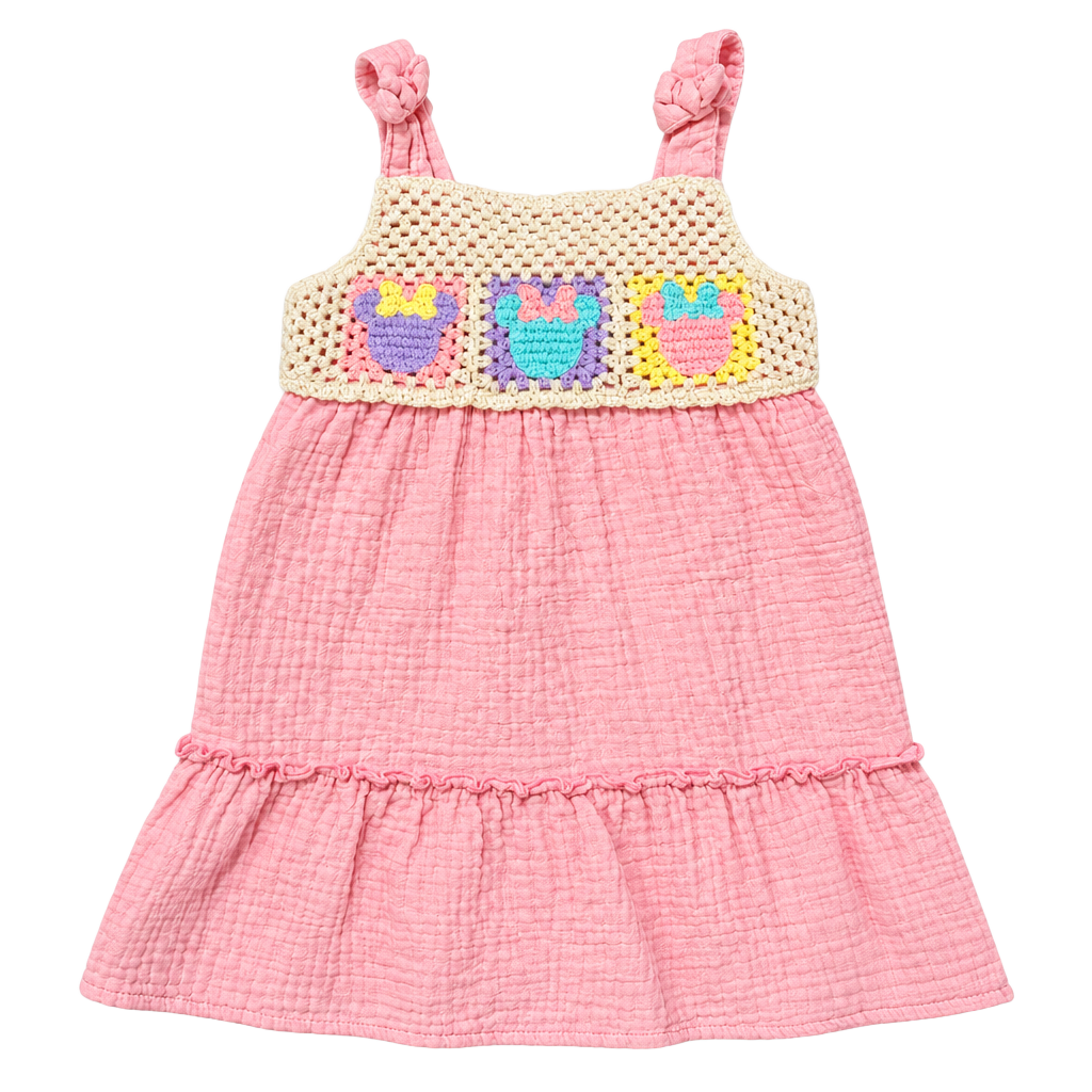 Disney Junior Minnie Mouse Dress Size 3T Pink Crochet Gauze 1