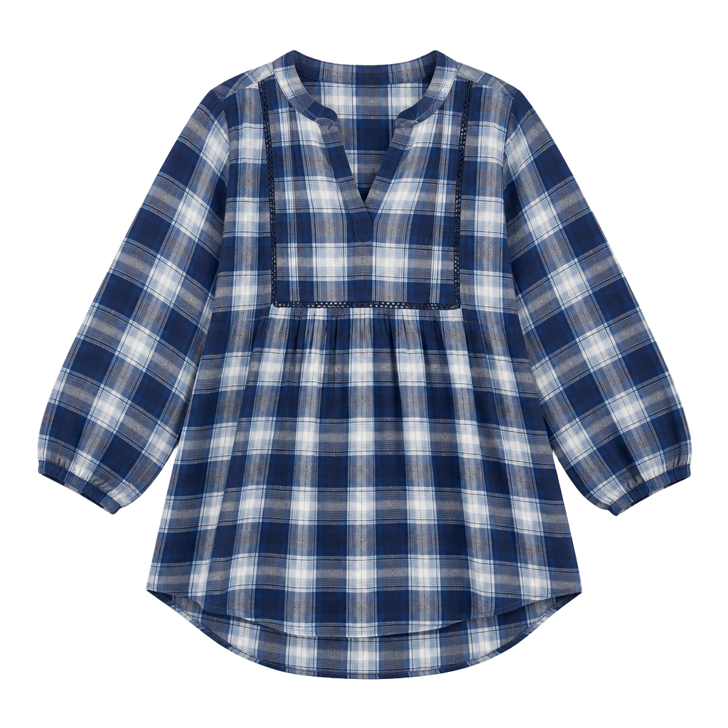 NWT- Wrangler Plaid Babydoll Blouse Size Small Blue 1
