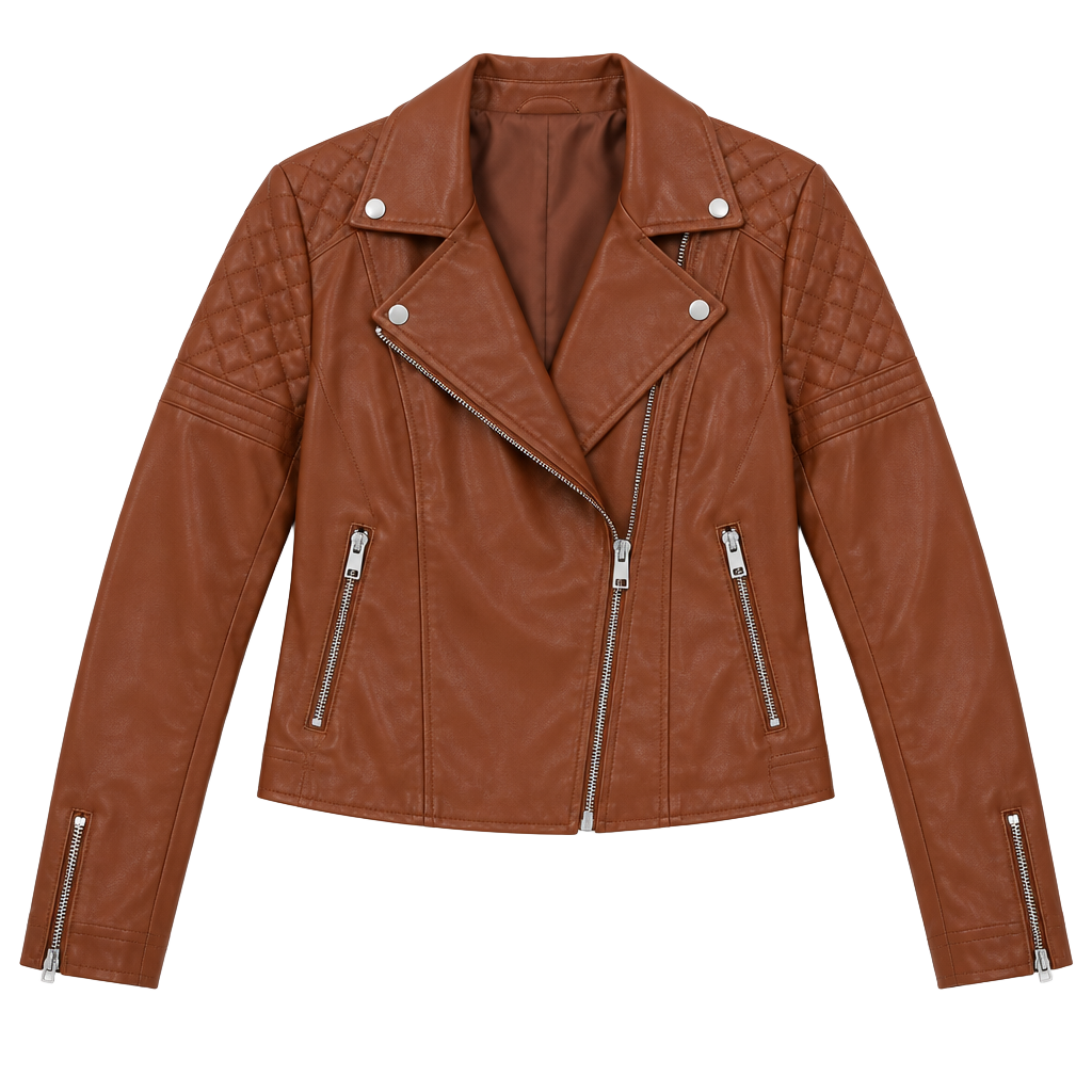 New York & Company Biker Jacket Size S Brown Faux Leather Quilted Moto 1