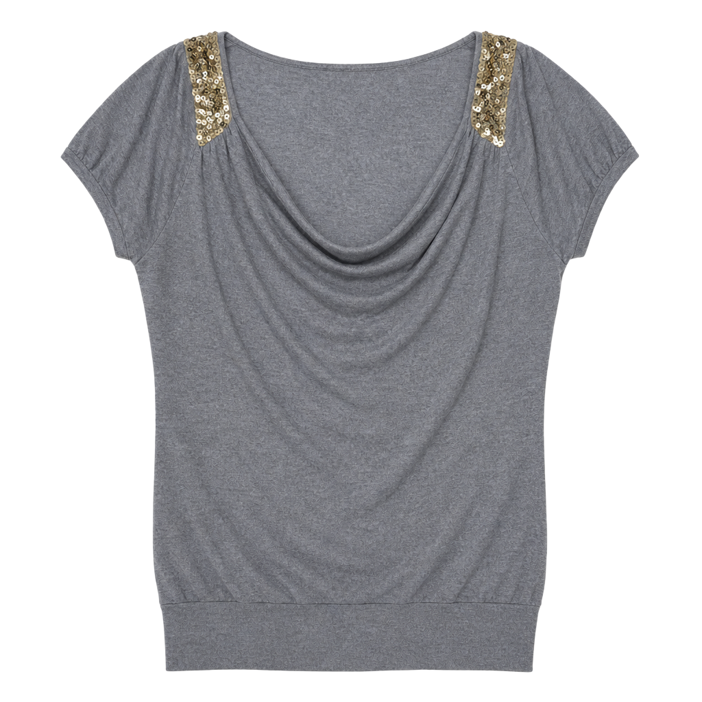 Express Design Studio Gray Sequin Shoulder Cowl Neck Sweater Size M 1