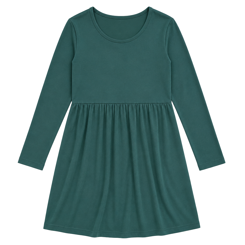 Green Long Sleeve Drop Waist Mini Dress 1