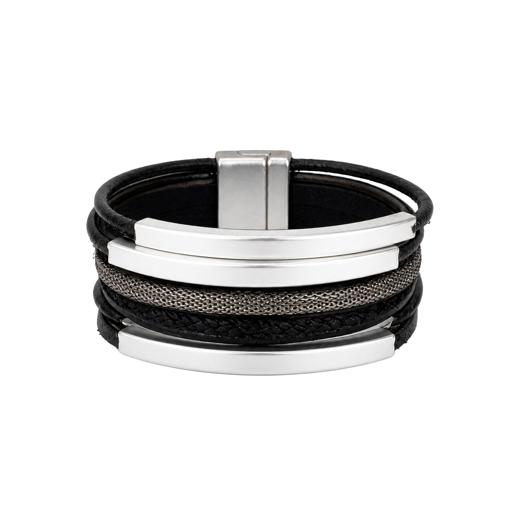 Stella Valle Women Warriors Multi-Strand Black Leather and Silver-Tone Bracelet 1