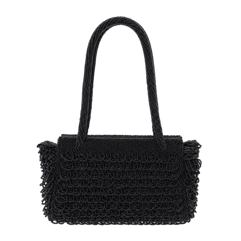 Vintage Black Beaded Evening Cocktail Purse Handbag 1