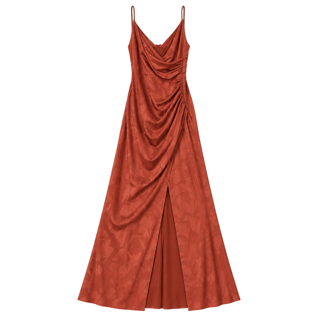Baltic Born Satin Maxi Dress Size M Terracotta Slit Cowl 1