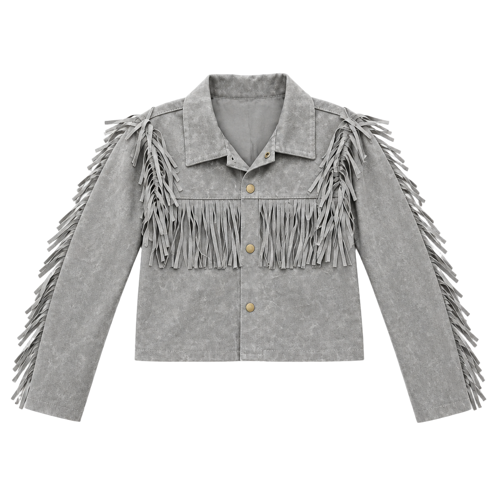 Rylee + Cru Fringe Jacket Size 8-9y Grey Suede NWT 1
