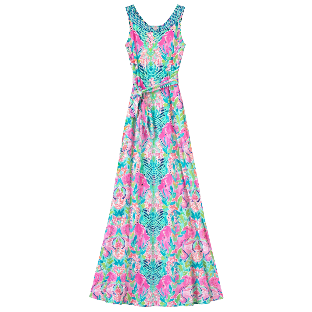 Lilly Pulitzer Monterrey Maxi Dress Size L Pink Blue Floral 1