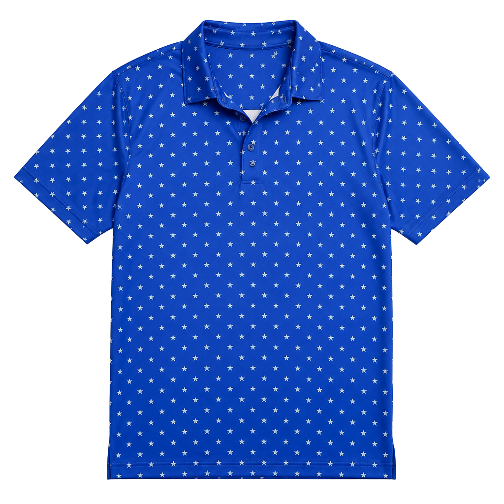 PGA Tour ProSeries Men's Blue Star Print Athletic Fit Golf Polo Shirt XL 1