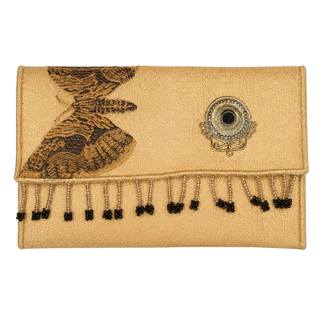 Bohemian Style Handmade Tapestry Clutch Butterfly Applique Beaded Tassel Trim 1