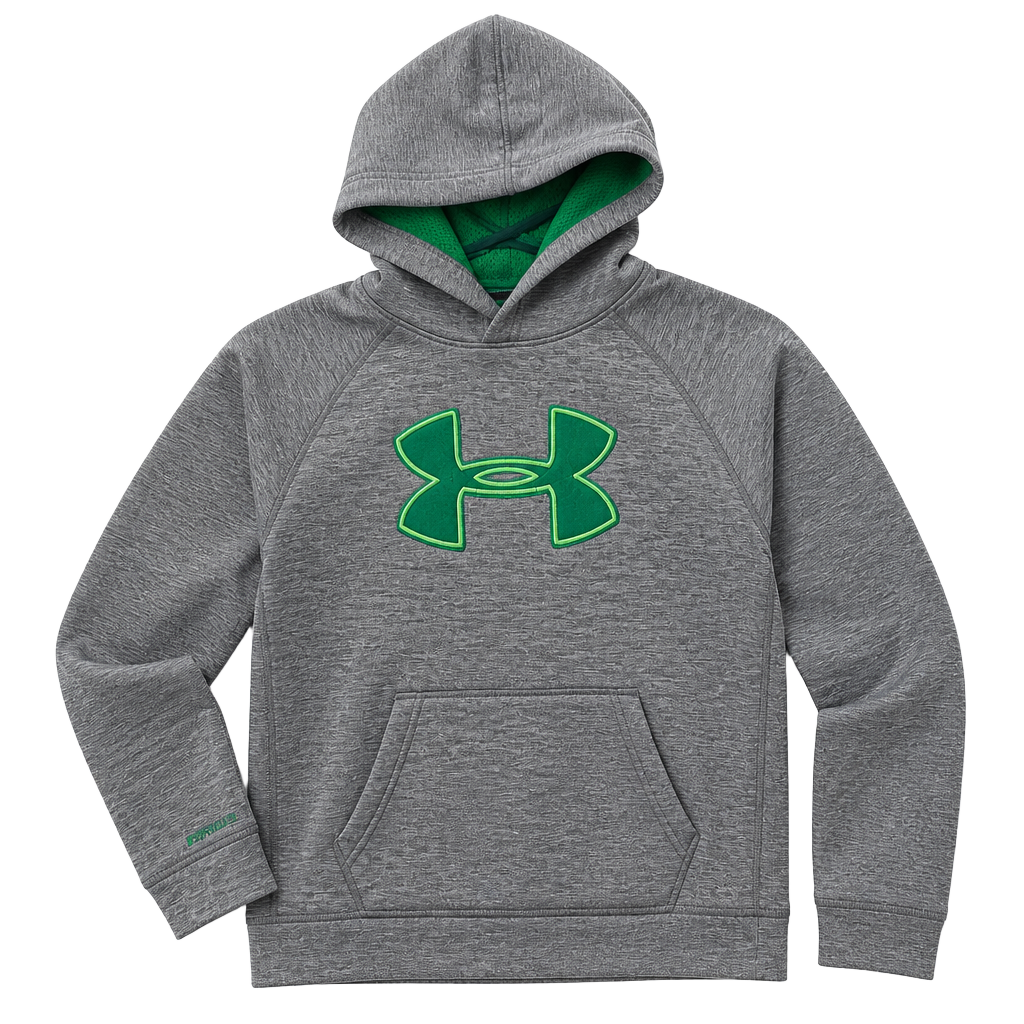 Under Armour Fleece Hoodie Size YLG Gray Green Big Logo Youth Boys 1