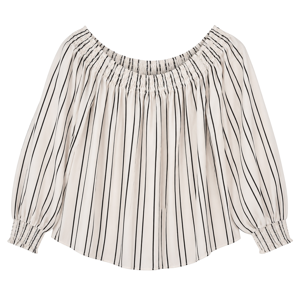 Express Off The Shoulder Blouse White Black Striped 1