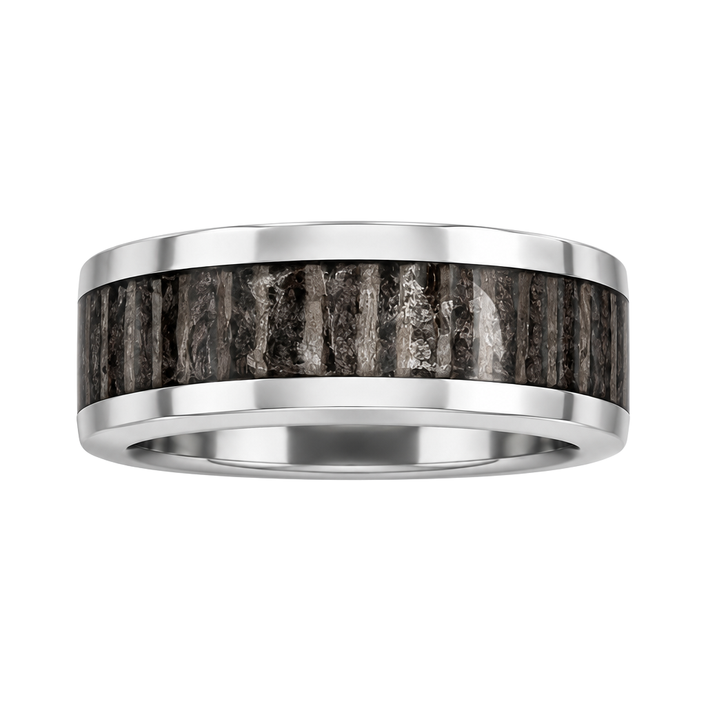 Tungsten Antler And Wood Inlay Polished Finish 8mm Band Ring Size 9-Unisex 1