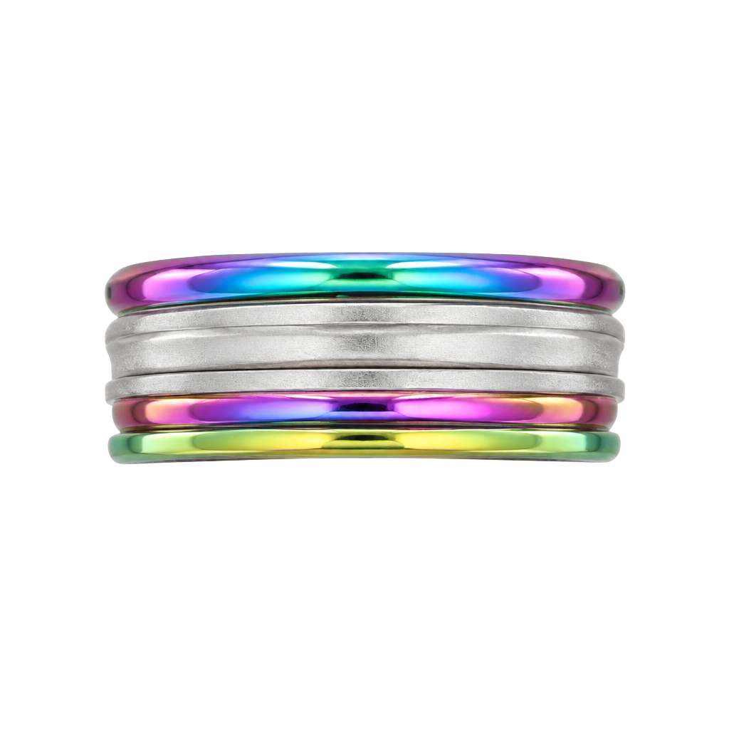 Tungsten Carbide Iridescent Rainbow Beveled Ridges Polished Finish 6mm Band Size 11 1