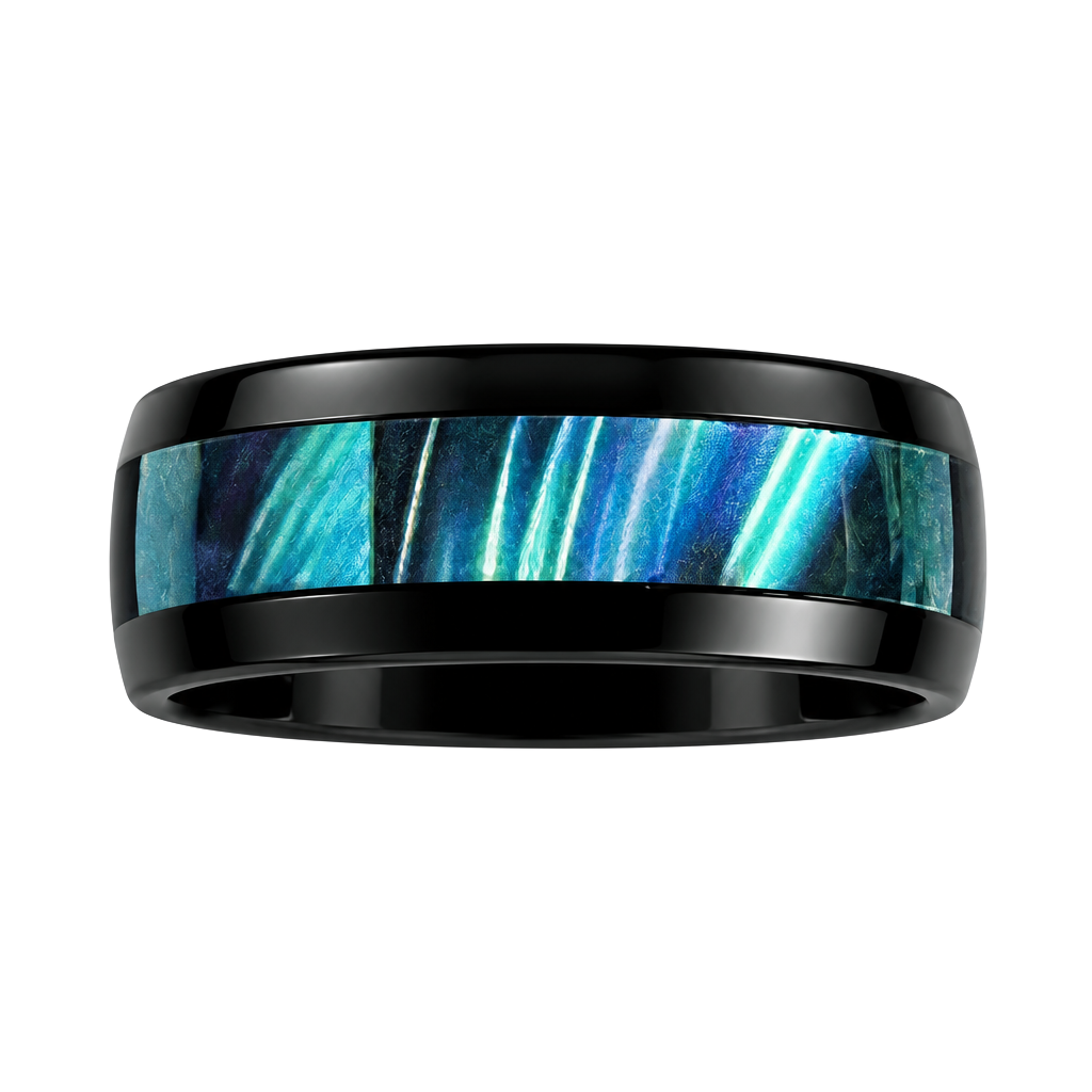 Tungsten Blue Abalone Shell Inlay Ring Black Brushed 6mm Band Size 13 1