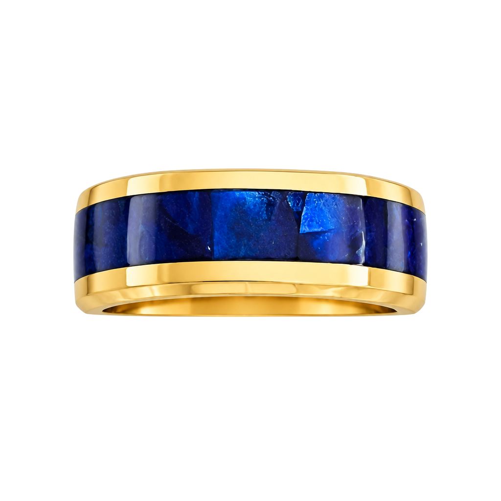 Stauer Gold and Blue Lapis Lazuli Tungsten 8mm Ring Size 10 1