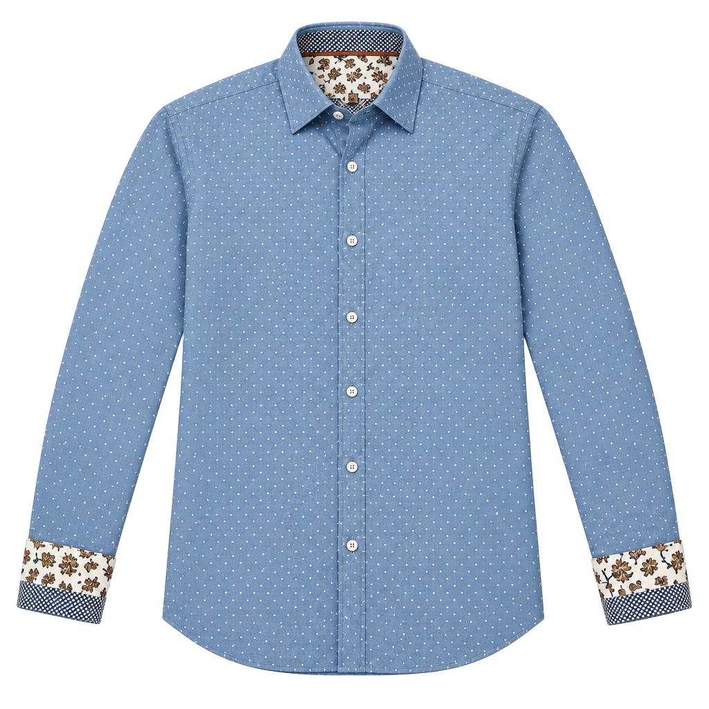 Denim & Flower Ricky Singh Long Sleeve Button-Up Shirt XL Blue Polka Dot 1