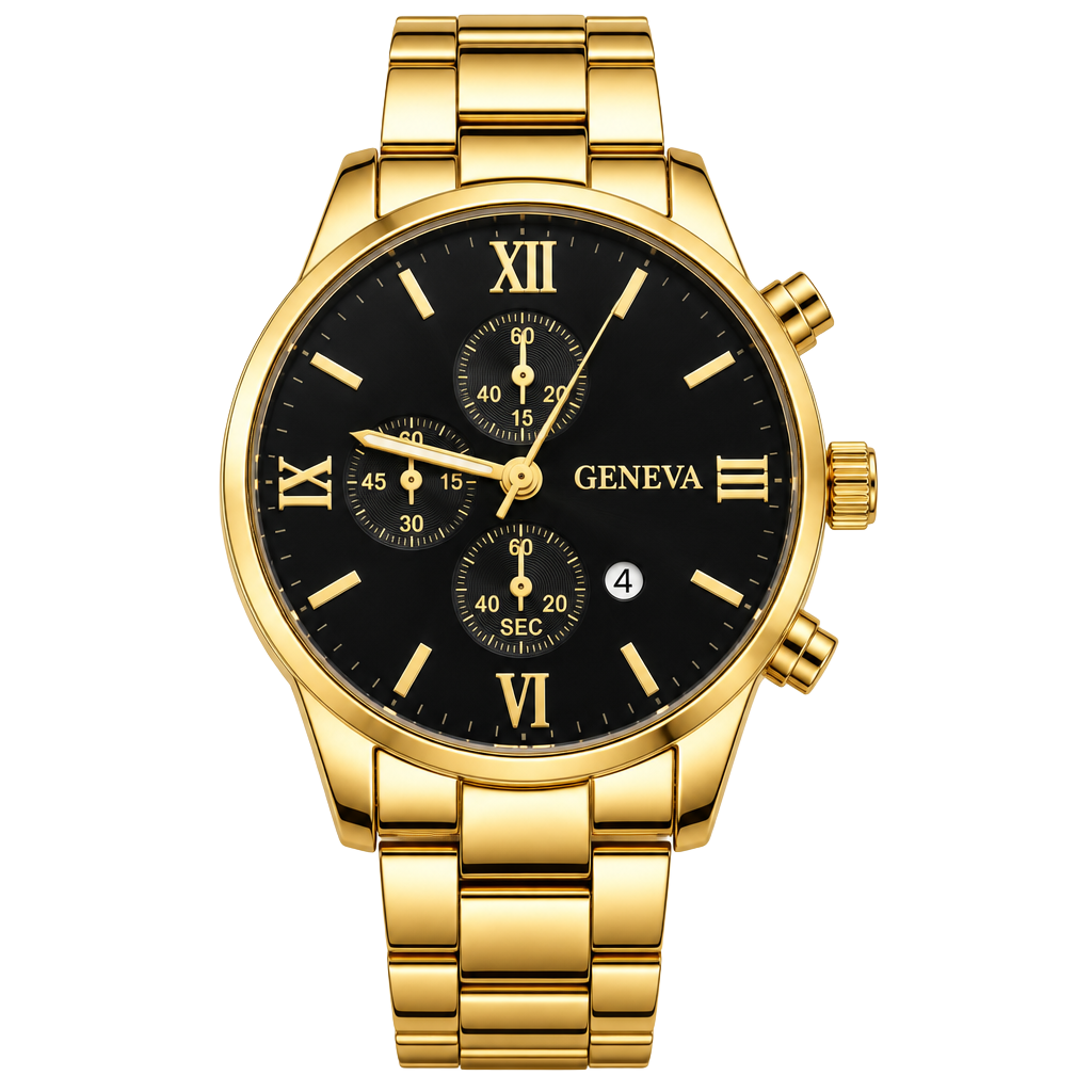 Geneva Gold Quartz 45mm Timepiece Black Roman Numeral Dial 1