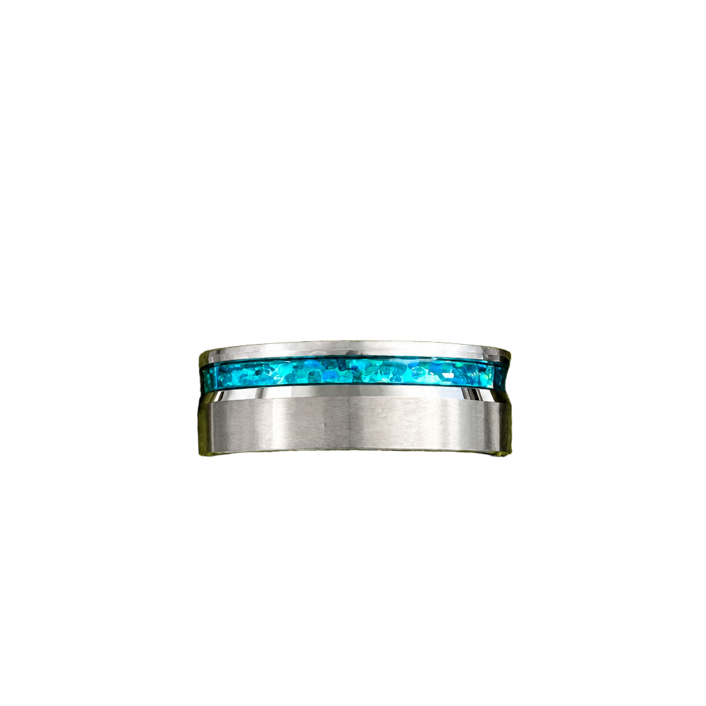 Tungsten Titanium Ring Blue Opal Inlay Beveled Edges 8mm Band Size 11 1