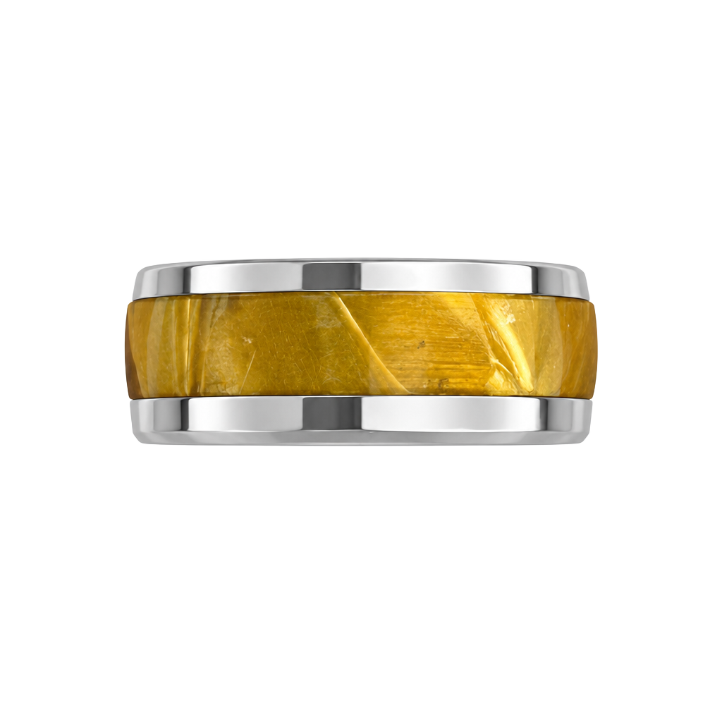 Tungsten Carbide Tiger Eye Inlay Beveled Edge 8mm Ring Size 6 1