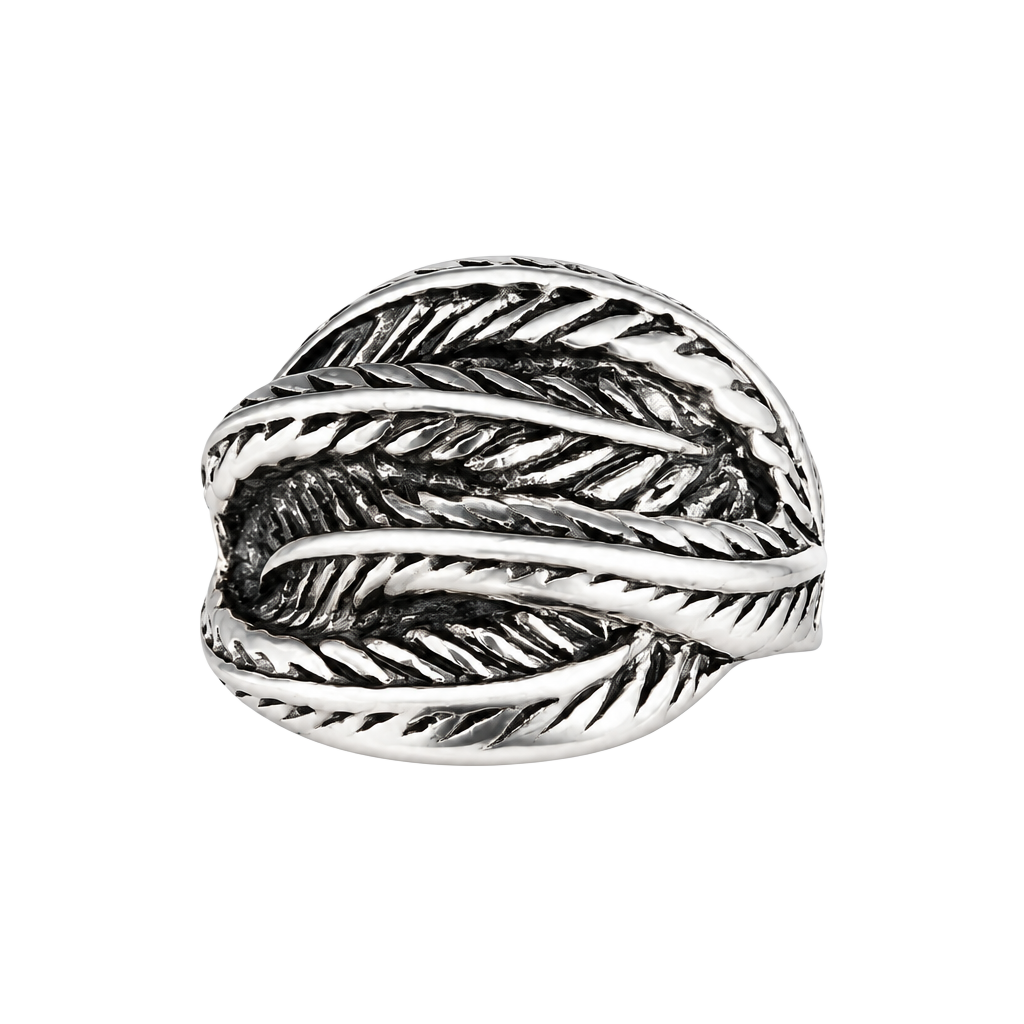 Vintage Feather Wrap Silver Titanium Steel Open Statement Ring Size 8 1