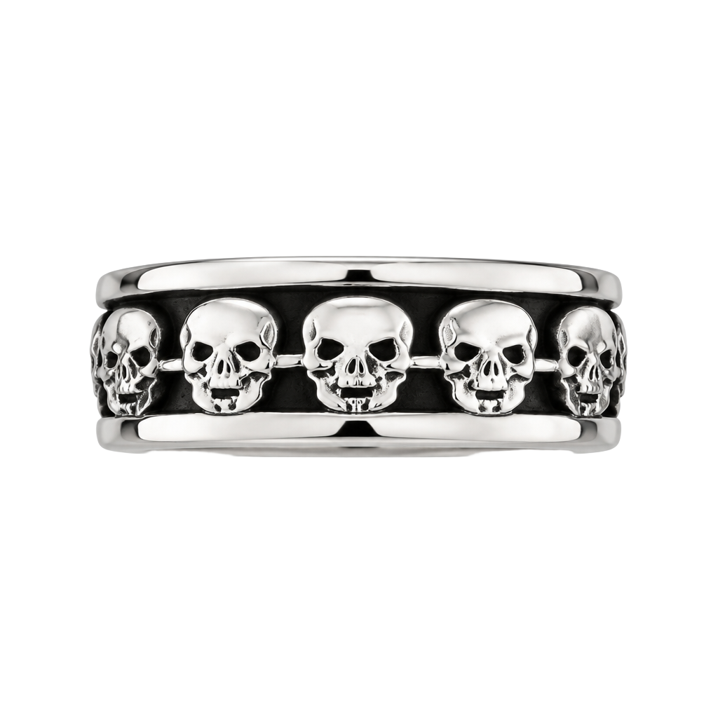Tungsten Silver & Black Skull Titanium Steel 6mm Unisex Band Size 9 1