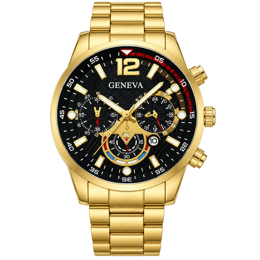 Geneva Luxury Gold Men's Six Pin Quartz Watch 1
