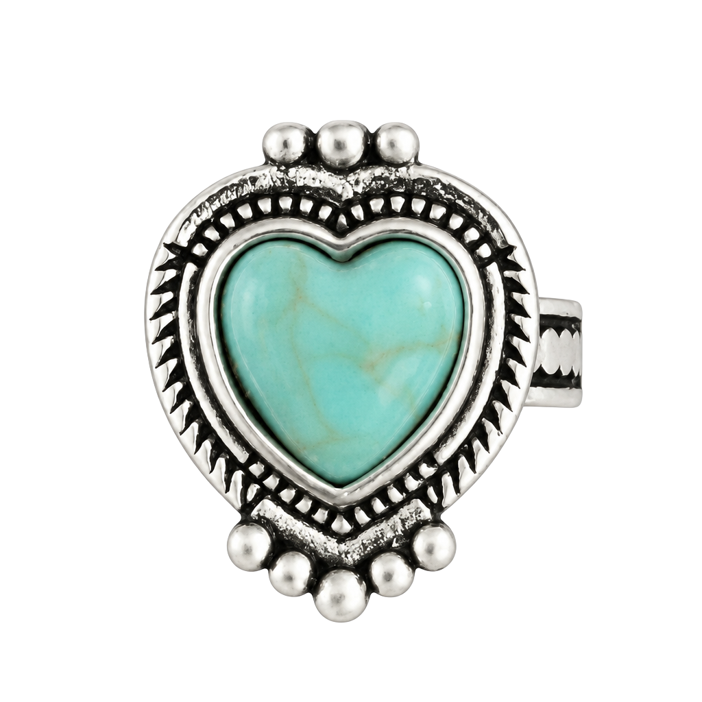 Turquoise Heart Ring Filigree Oxidized Silver Size 6 1