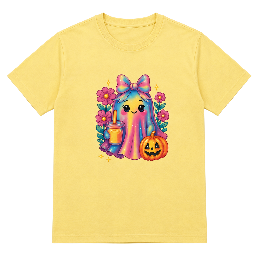 Gildan Cute Ghost Pumpkin XL Yellow Graphic T-Shirt 1