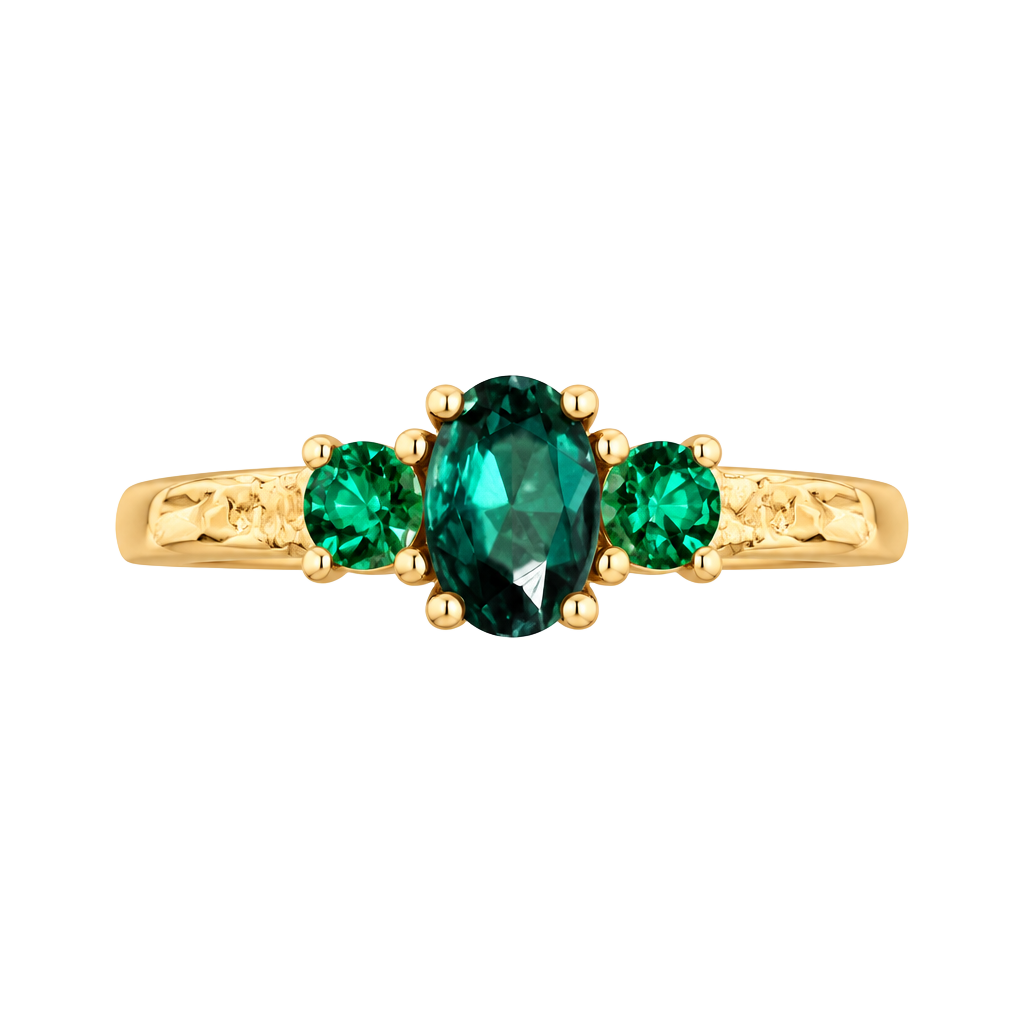 Gold Tone Emerald Green Three Stone Ring Size 6 1