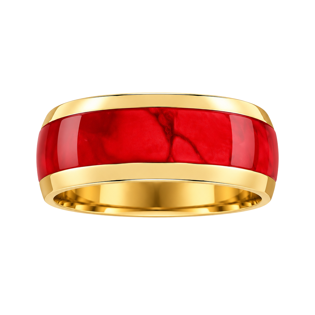 Tungsten Red Inlay Titanium Steel Gold Band Ring Size 13 1