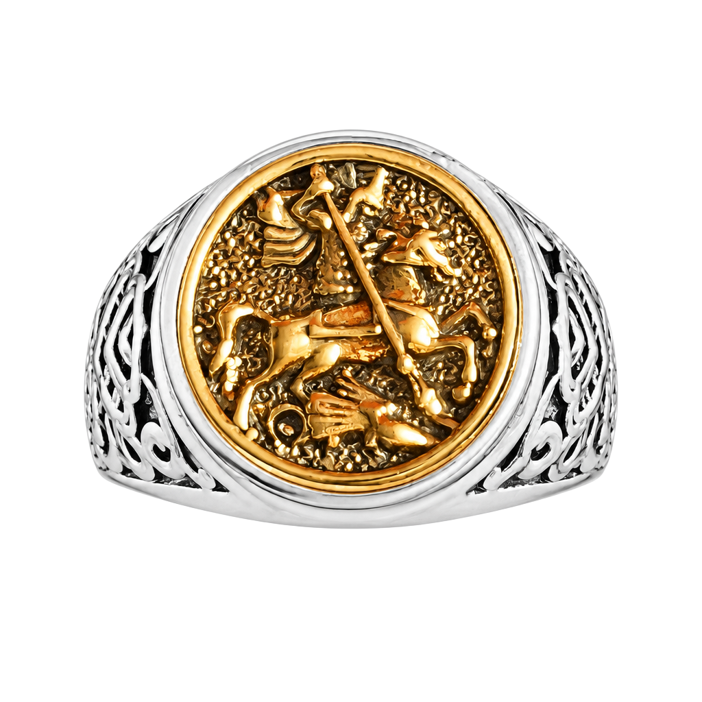 St George And The Dragon Signet Ring Two Tone Ring Size 13 1