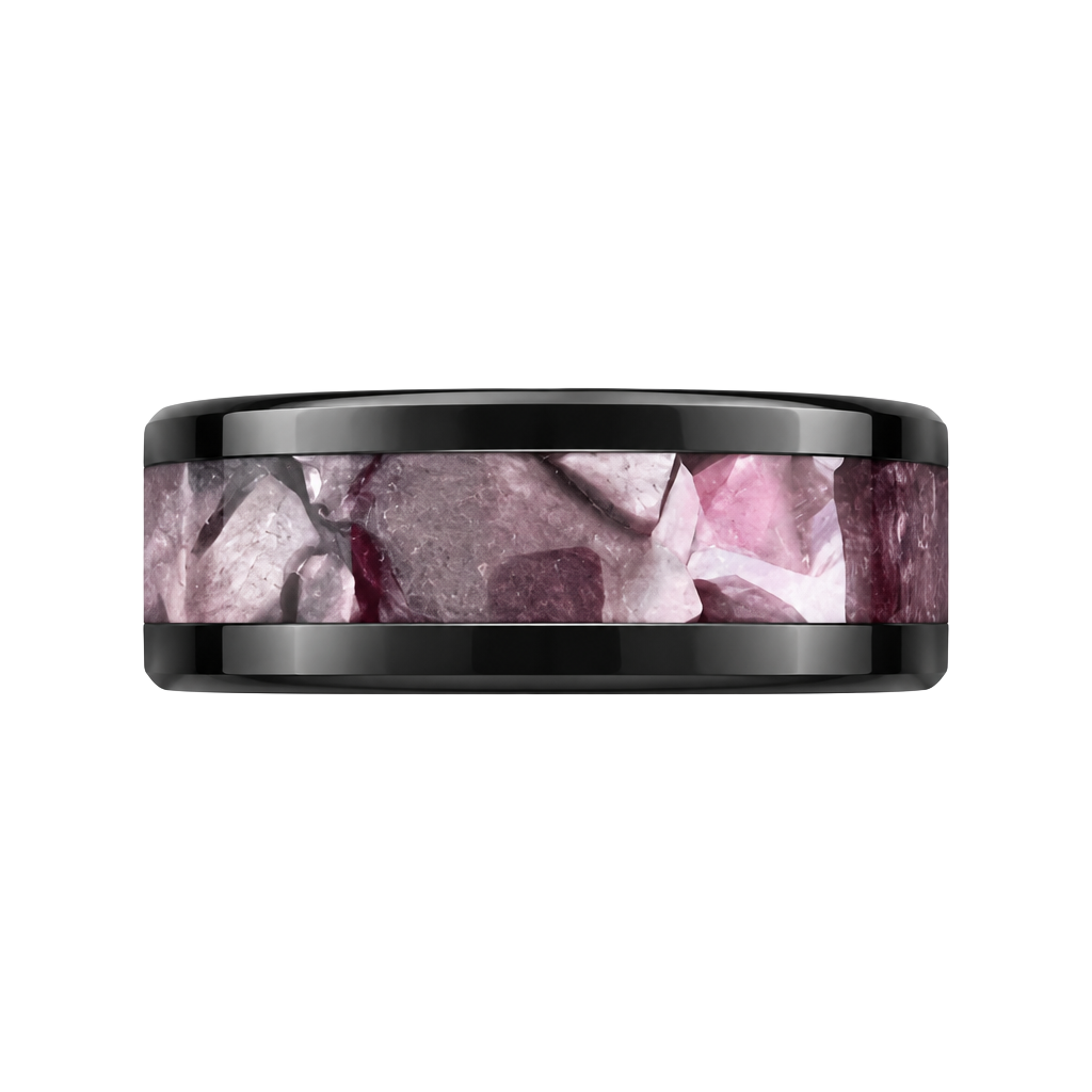 Black Tungsten Carbide Faceted Pink Art Deco 6mm Band Size 9 1