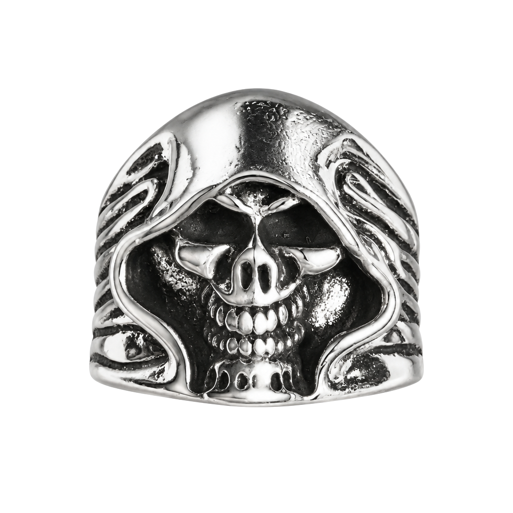 Gothic Hooded Skull Ring Stainless Steel Biker Statement Open Ring S 13 1