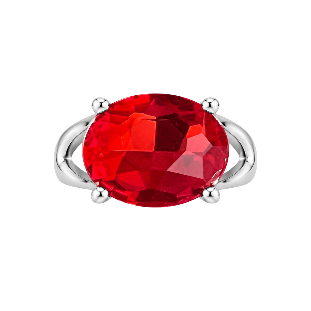Vintage Silver Large Red Crystal Oval Cocktail Ring Size 8 1