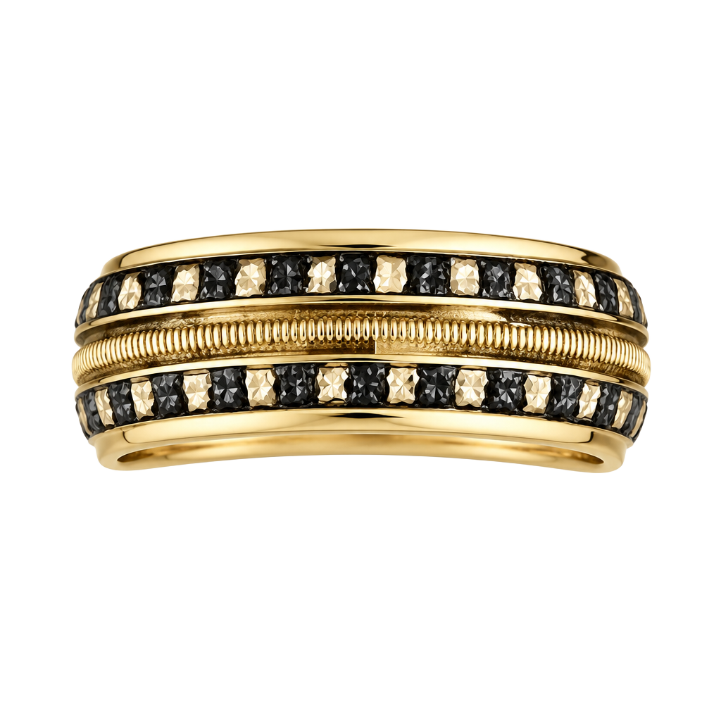 Titanium Gold Tone Meteorite Inlay Grooved 8mm Band Ring Size 11 1