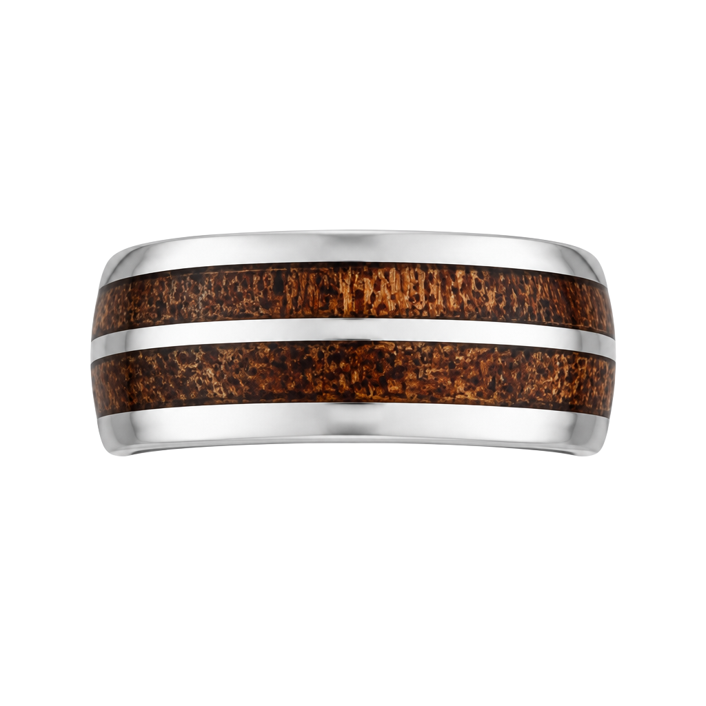 Tungsten Koa Wood Inlay Titanium Steel Silver Polished Finish 6mmBand Size 7 1